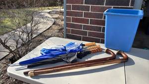 lot 3061 image: Walking Canes and Umbrellas with Trash Can