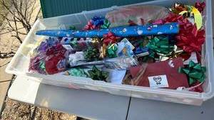 lot 3128 image: Ribbons, Bows and Tissue in Storage Bin