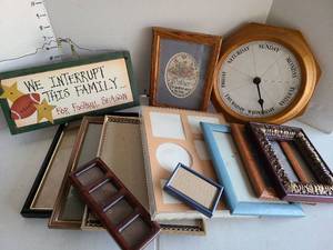 lot 3252 image: Picture frames, clock, wall decor.