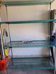 lot 3624 image: Heavy duty wire shelving unit, 74x48x18, in garage