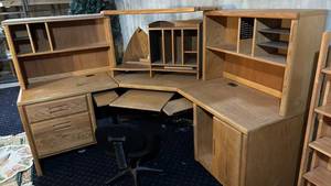 lot 4010 image: Corner Desk with Chair located in basement 55x80x22