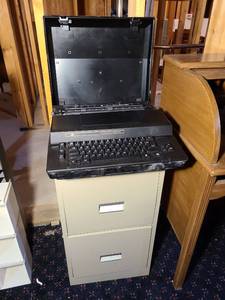 lot 4019 image: IBM electronic corrector typewriter and 2 drawer filing cabinet 28x15x24