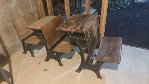 lot 4102 image: Three Antique School Desk 26x61x22