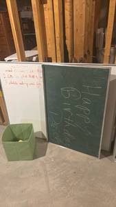 lot 4109 image: Dry Erase Board, chalkboard and Storage Bin with markers and eraser