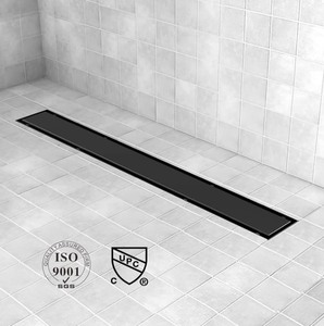Large Linear Shower Drain, 4’ Drain with Tile Insert 2-in-1 Panel, Black Shower Floor Drain - 2 Pieces included only