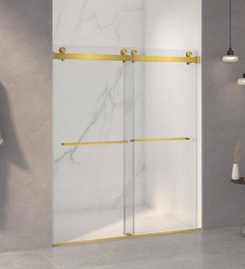60 in. W x 70 in. H Sliding Frameless Shower Door in Brushed Gold Finish with Clear Glass *Retails $787*