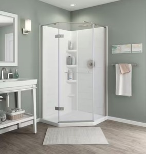 American Standard Ovation Curve 38 in. W x 72 in. H Neo Angle Fixed Semi-Frameless Corner Shower Enclosure in Brushed Nickel *Retails $450*