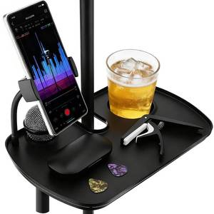 lot 22516 image: Lifexciting Microphone Stand Tray with Mic Phone Holder, 12.2 x 7.91 Large Shelf Adjustable Clamp On Rack Tray Shelf Attachment for Stage Music Stand Live Streaming Karaoke Recording - Retail $18