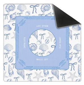 lot 33165 image: PQKIY Blue Bow Coastal Beach Mahjong Mat 31.5 x 31.5 Inch, Nautical Starfish Conch Non-Slip Noise Reduction Mahjong Table Mat for American Mah Jong Poker Card Board Games Dominoes - Retail $40