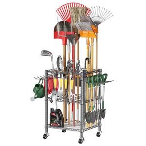 lot 50708 image: Roxibelt T1 Garden Tool Organizer with Lockable Wheels Heavy Duty Garage Tool Storage for Yard Shed Outdoor and Lawn Freestanding Tool Organizers and Storage UP to 50 Tools Grey with Anti-Tip Device - Retail $38