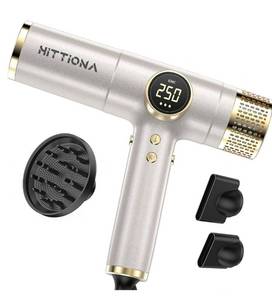 lot 50720 image: HITTIONA Dual Voltage Travel Hair Dryer with Magnetic Diffuser - 2000W High-Speed Ionic Hair Dryers Gift for Women, Fast Drying, Low Noise, Lightweight, No Heat Damage, European Travel 110V-240V, Gold - Retail $100