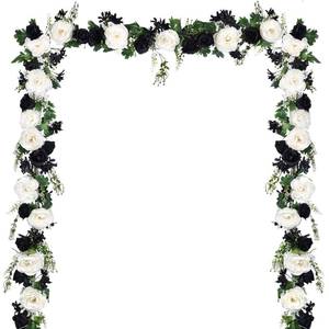 lot 50731 image: DearHouse 2Pcs Artificial Peony Flower Garland - Silk Peony Garland with Black White Flowers for Wedding Party Table Decoration,6ftStrand (2, White & Black)