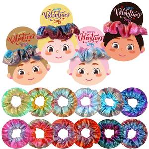 lot 50739 image: XunYee 24 Pcs Valentines Day Hair Scrunchies with Card 12 Tie Dye Velvet Scrunchies 12 Valentines Exchange Gift Cards for Party Favors Goody Bag Filler(Metallic Color) - Retail $10