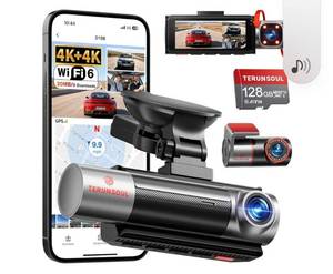 lot 7725 image: 4K4K1080P Dash Cam Front and Rear with Cabin, Free 128GB Card Included, WiFi 6 - up to 20MBs, IR Night Vision, Built-in GPS, G-Sensor, 170°Wide Angle, 24H Parking Mode, Support 512GB Max - Retail $216
