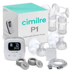 lot 7727 image: P1 Portable Breast Pump Kit by Cimilre, Small Breast Pump wRechargeable Battery for Moms On-The-Go, BPA, BPS & Phthalate Free, Double Electric Breast Pump - Retail $102