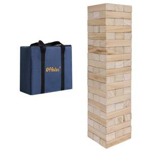 lot 7731 image: Offelec Tumbling Tower Blocks Games,Large Wooden Blocks Stacking Game for Kids Adults Family Classic Stacking Board Games for Indoor Outdoor Backyard Lawn Stack to Over 3.2Ft- 60pcs with Carrying Bag - Retail $26