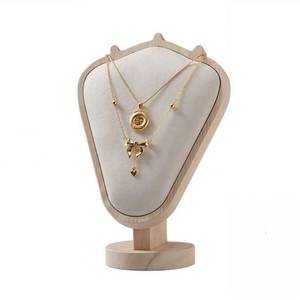 lot 7740 image: SWTOOL Natural Body Wood Necklace Display Stand with Beige Flannelette Soft Mat Necklace Holder Organizer Desktop Stand for Home Store Dresser-4.45x8.4x12 - Retail $25