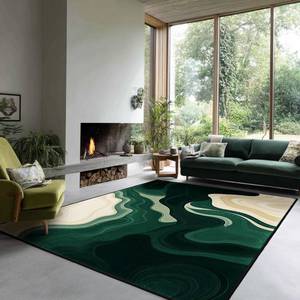lot 22663 image: AQQA Area Rugs 5x7 for Living Room Bedroom, Modern Green and Beige Abstract Machine Washable Faux Wool Rug Soft Rug, Low Pile Thin Floor Carpet with Non Slip Backing for Dining Room,Green