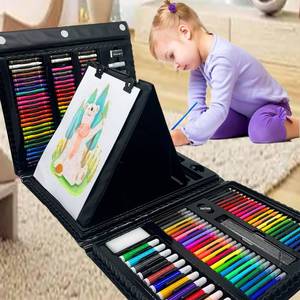 lot 22675 image: 208 PCS Art Supplies, Drawing Art Set Kit for Kids,Teens Artist, Adults Art Set with Double Sided Trifold Easel, Oil Pastels, Crayons, Colored Pencils, Watercolor Pens Gift for Girls Boys Artist,Black - Retail $29