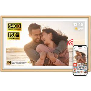 64GB Frameo 15.6" Digital Picture Frame Large 1920 x 1080 IPS FHD Touch Screen WiFi Electronic Photo Frames Share Moments Instantly Anywhere Best Gifts for Parents and Grandparents Golden White - Retail: $140