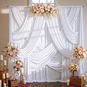 lot 33263 image: 10ftx12ft Wrinkle Free White Backdrop Curtain for Wedding Parties, Silky Polyester 12 ft Long Photo Backdrop Drapes Back Drop Cloth Drapery for Birthday Baby Shower Photography Background - Retail $27