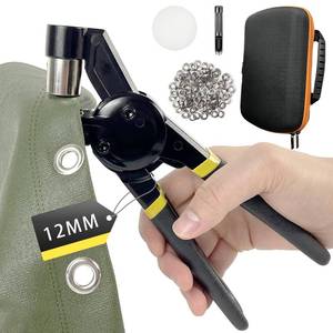 lot 33266 image: HAPDEN Grommet Tool Kit with Bag, 12 inch Handheld Eyelet Kit Manual Grommet Press Machine with 300 pcs 12 mm Grommets - Retail $36