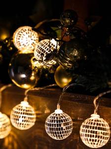 lot 33270 image: BBTO LED Disco Ball String Light Battery Powered Mirror Balls Ornaments for Outside Backyard Porch 70s 80s Disco Party Supplies(1.57 Inch,Warm Silver) - Retail $10