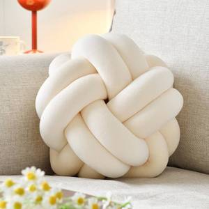 lot 33272 image: VBGYA Knot Ball Pillow, Round Decorative Throw Pillows Cushion, 8 Inch Beige Soft Plush Knotted Pillows Pillow, Modern Home Throw Knot Decorative Cushion - Retail $19
