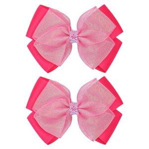lot 33276 image: Zolyco Glitter 4.5-Inch Hair Bows Organza Alligator Clips, Sequin Delicate Double Silver Thread Woven Mesh Hair Accessories for Girls, Toddler, Kids and Women Birthday Wedding - Set of 2 (Hot Pink) - Retail $8