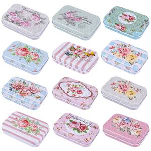 lot 33278 image: Framendino, 6 Pack Small Rectangular Flower Tin, Trinket Jewelry Organizer, Tinplate Storage Case - Retail $12