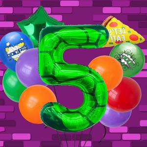 lot 33283 image: 3Pcs Turtle Theme Birthday Decorations 40 Inch Number 5 Foil Balloons Super Green Turtle Themed Hero Large Mylar 5th Number Balloon Balloons Party Favors Red - Retail $10