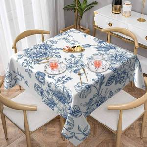 lot 33294 image: Blue Floral Tablecloth Square 60x60 Inch Chinoiserie Vintage Flower Table Cloth,Stain Resistance Polyester Spring Summer Seasonal Table Covers for Kitchen Dining,Small Tablecloth for Party Picnic - Retail $18