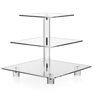 lot 33299 image: Acrylic Cupcake Stand, Clear Dessert Tower Holder Display with Base for Wedding, Party, Baby Shower, 3 Tier Square, Transparent - Retail $18