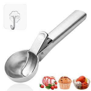 lot 33300 image: Ice Cream Scoop,Portable Stainless Steel Ice Cream Scoop with Trigger and Comfortable Handle,Dishwasher Safe,DIY Ice Cream,Gelato,Sorbet,Cake Batter (1p-silver) - Retail $6