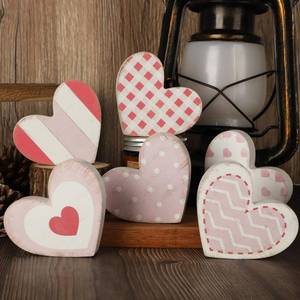 lot 33301 image: 6Pcs Valentines Day Wooden Hearts Tiered Tray Decor, Farmhouse Distressed Pink Heart Shaped Love Signs Table Decor for Home Office Tabletop - Retail $10