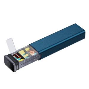 lot 33303 image: 7 Day Weekly Metal Pill Organizer Travel, Kursoaya Premium Aluminum Daily Pill Box, Cute Portable Pill Case, Large Capacity Pill Holder for Supplements, Pills, Vitamins, Medicine (Matte Blue) - Retail $25