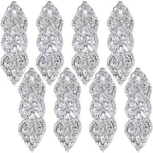 lot 33306 image: 8 Pieces Rhinestone Applique Iron On Patch Rhinestone Hot Fix Wedding Appliques for Bridal Wedding Dress Sash Crystal Belt DIY Sewing Crystals Patch for Shoes(Silver) - Retail $17