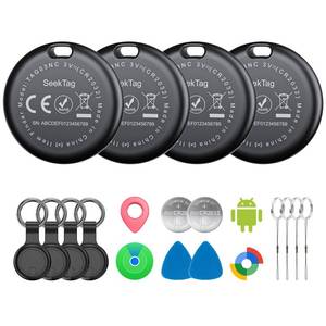 lot 41345 image: Air Tags for Android,Air Tags-4 Pack Android,Air Tracker Tags with 4 Case,2 Year Battery Life,Google & Apple Find Trackers for GoogleS Find Hub App & Apple Find My,IP65 Waterproof Luggage Tracker - Retail $27