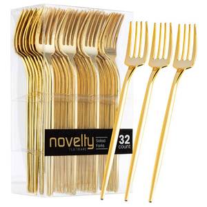 lot 41368 image: Novelty Modern Flatware, Cutlery, Disposable Plastic Salad forks Luxury Gold 32 Count - Retail $10