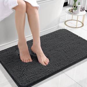 lot 44737 image: OLANLY Bathroom Rugs 24x16, Extra Soft Absorbent Chenille Bath Rugs, Rubber Backing Quick Dry, Machine Washable Bath Mats for Bathroom Floor, Tub and Shower, Home Decor Accessories, Dark Grey - Retail $15