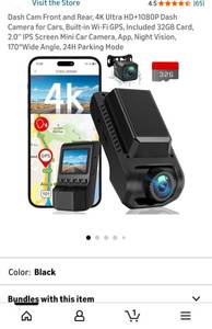 lot 44748 image: 4K Dual Dash Camera with GPS and 32GB Card - Retail $49
