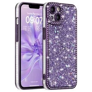 lot 58644 image: FABSPARK Case for iPhone 15 Plus,Glitter Crystal Diamond Rhinestones Sequin Shiny Bling Sparkly Glossy Luxury Electroplated Case,Aesthetic Cute Full Protection for iPhone 15 Plus,Purple - Retail $13