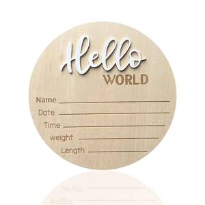 lot 58654 image: Baby Announcement Sign, 5.9 Inch Wooden Hello World Newborn Signs, Birth Announcement Sign, Baby Shower Hospital Nursery for Newborn Boys and Girls (White) - Retail $6