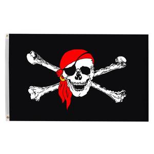 lot 58659 image: Time Roaming 3x5 Ft Jolly Roger Pirate Red Bandana Polyester Flag with Brass Grommets - Retail $5