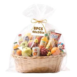 lot 58682 image: NUITPY 8 Pcs Large Cellophane Bags, 40 x 50 Inchs Cellophane Wrap for Gift Baskets, Durable Plastic Gift Bag, Clear Basket Bag - Complimentary 8 Pcs Golden Twist Ties - Retail $9