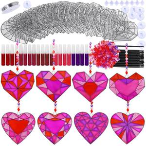 lot 58685 image: Winlyn 24 Sets Heart Suncatchers Ornaments Decorations DIY Window Paint Art Stickers Craft Kit Heart Sun Catchers for Kids Valentines Day Pirate-Themed Birthday Activities Art Project Party Favors - Retail $22