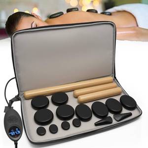 lot 58688 image: Freudeere 17 Pieces Massage Stones Set with Warmer Kit Hot Rocks Bamboo for Massage,Hot Stones Massage Warmer Kit with Temperature Control and Carry Bag (14 Stones and 3 Sticks) - Retail $56