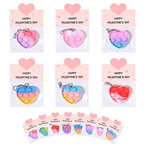 lot 58692 image: MEADIN Valentines Day Gifts for Kids - 12 Pack Valentines Cards with Heart Pop Keychains Bulk - Valentine Fidget Toy Gift for Kids School Classroom Class Exchange Boys Girls Party Favor - Retail $5