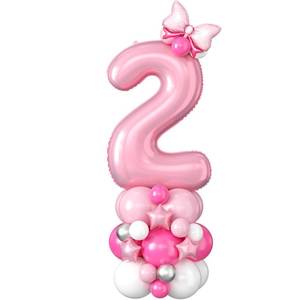 lot 58693 image: 40 Inch Pink Number 2 Balloon for 2nd Birthday Decoration Pastel Baby Pink Number Two Foil Balloon Tower Giant Large Digit Hot Pink White Helium Balloons Stack for Girls Second Anniversary Party - Retail $12