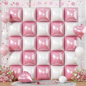 lot 58694 image: Pink White Square Foil Balloons, 25PCS Double Sided Pastel Pink and Pearl White Square Balloons Backdrop Wall Party Decorations for Girls Women Princess Fairy Birthdays Wedding Baby Shower Valentines - Retail $17